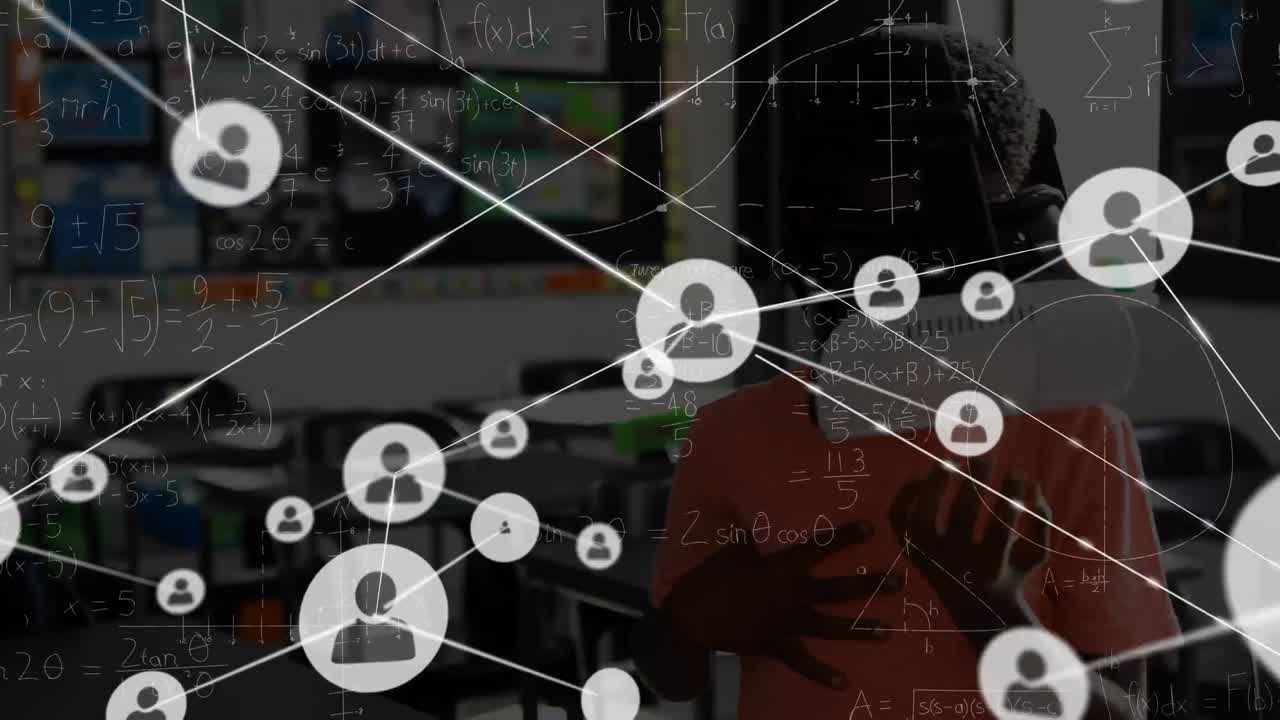 animación de la red de conexiones con iconos sobre el paisaje urbano