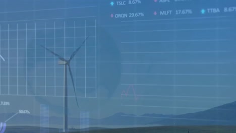 Animación-Del-Globo-Y-El-Procesamiento-De-Datos-Financieros-Sobre-Turbinas-Eólicas.