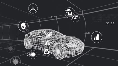 Animación-De-Múltiples-íconos-Digitales-Sobre-Un-Modelo-De-Automóvil-3d-Que-Se-Mueve-Sin-Fisuras-En-Un-Túnel