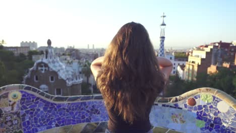 woman travelling concept. female tourist enjoy beautiful barcelona architecture