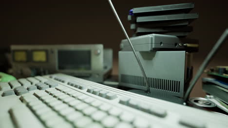 old technology workshop filled with vintage computers and nostalgic gadgets