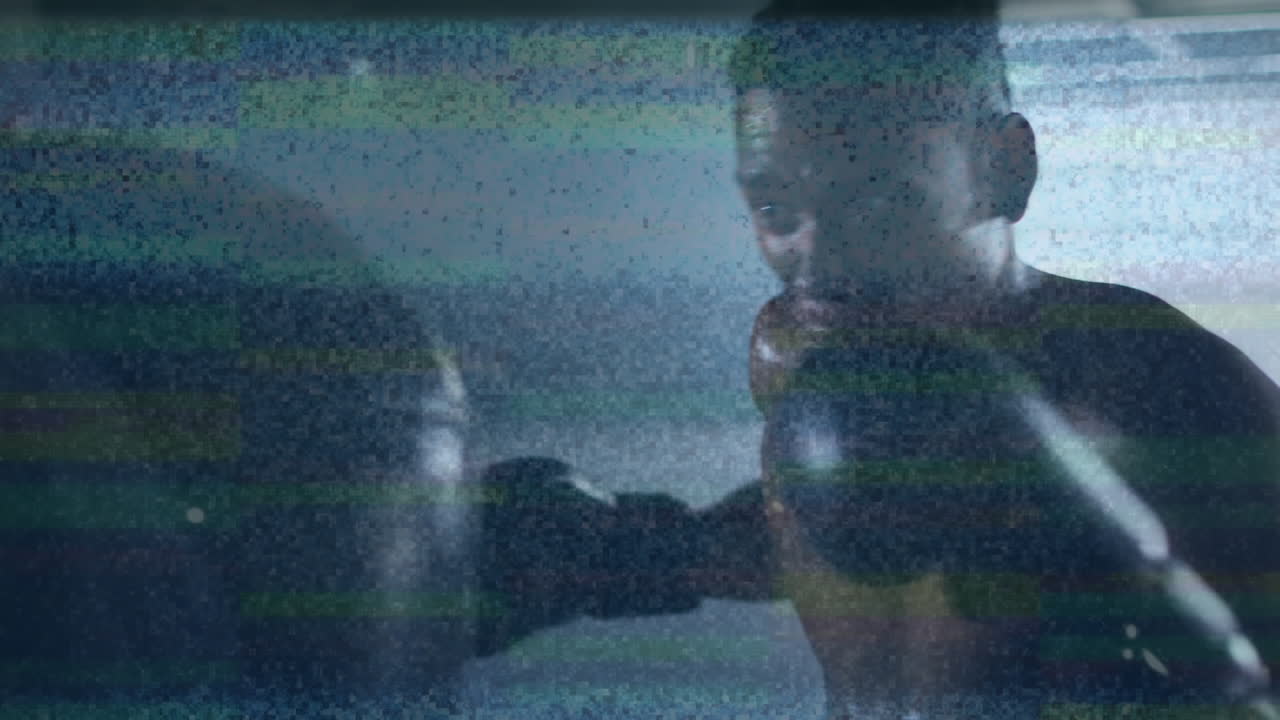 체육관에서 아프리카계 미국인 남성 권투 선수의 구타에 대한 간섭 애니메이션