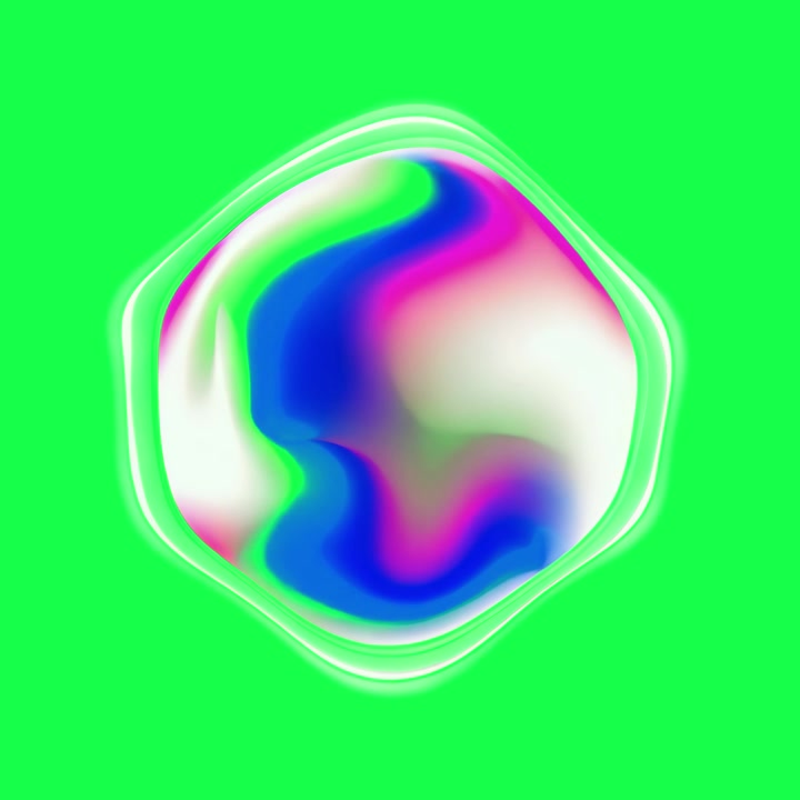 Abstract Liquid Shape Morphing with Vibrant Colors on Green Background