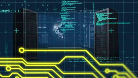 animación del procesamiento de datos y los servidores sobre un fondo azul