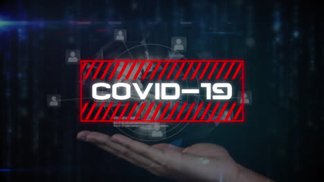 animación del texto de advertencia de covid 19 sobre el procesamiento de datos y el globo