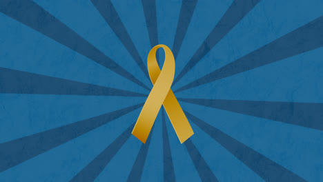 animation of yellow ribbon over spinning stripes on blue background