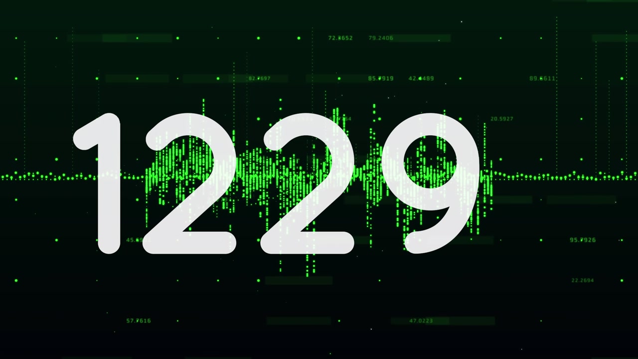 Animation of numbers and data processing on black background