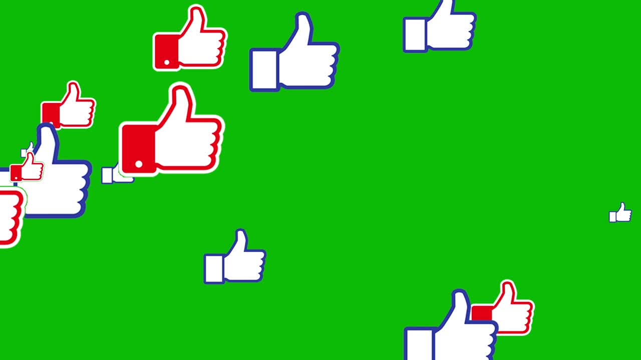 Social media Like symbol Animation with red an blue border on green screen background.