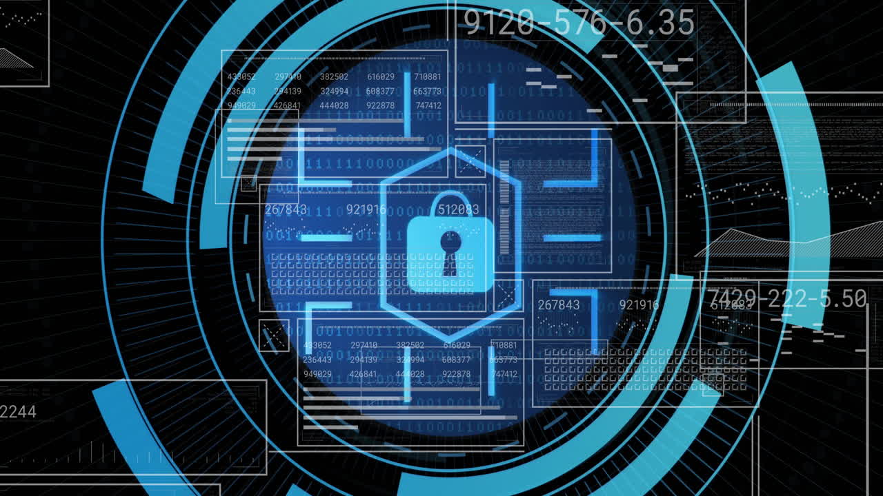 animación del icono del candado, escaneo del alcance con procesamiento de datos