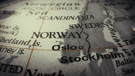 close-up of a world globe focusing on norway and sweden
