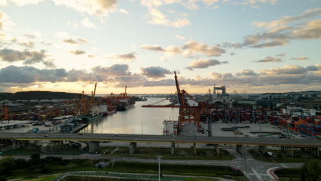 sunrise over the port of gdynia