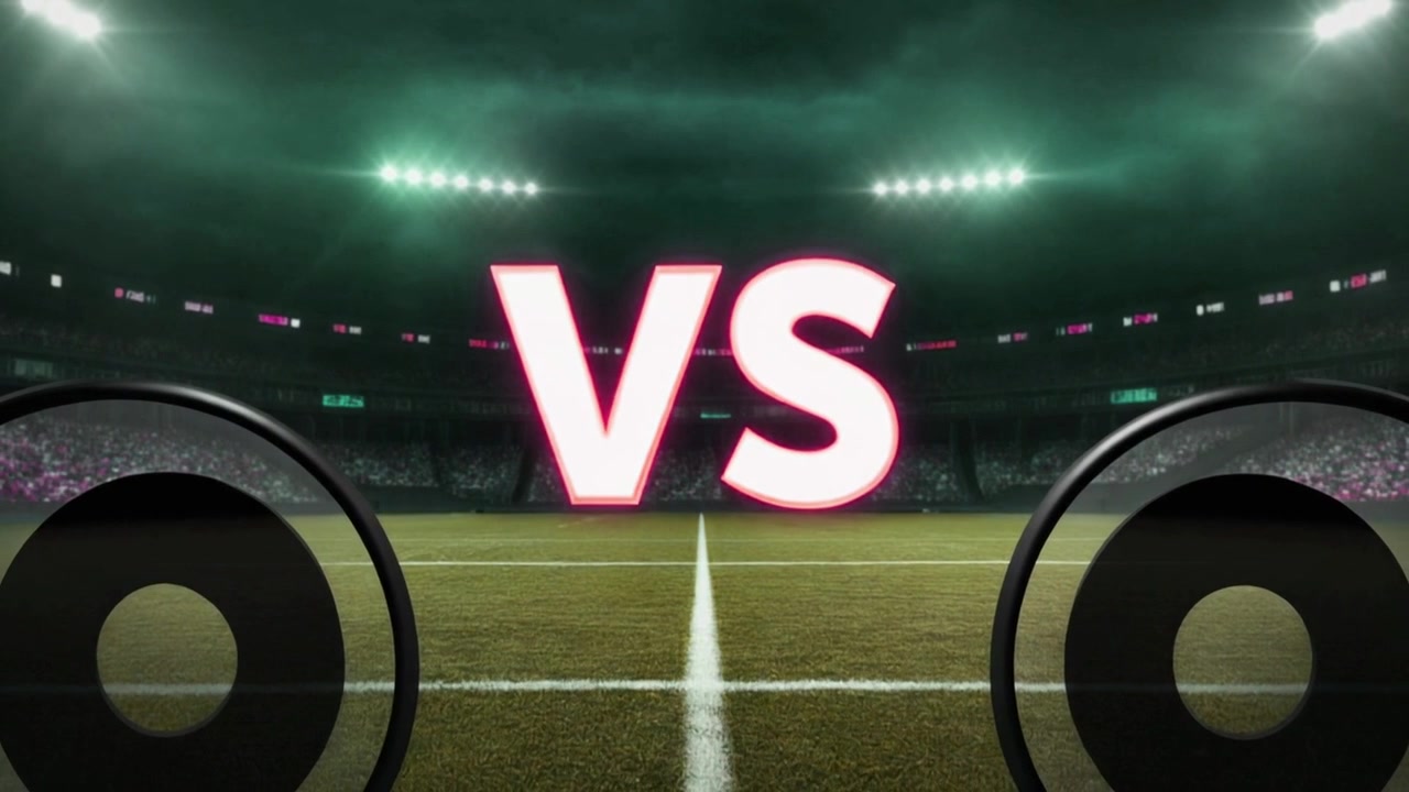 Versus Text Overlay on a Football Stadium Field
