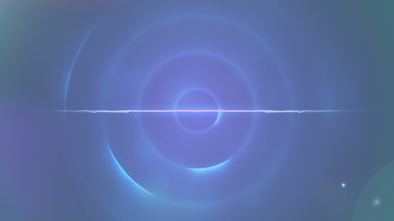 검은색 배경에 움직이는 파란색 원 위의 파동과 조명의 애니메이션