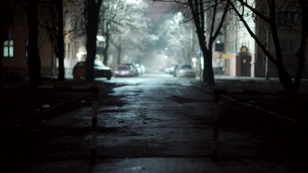las calles vacías de la ciudad de simferopol con luces callejeras por la noche en otoño.