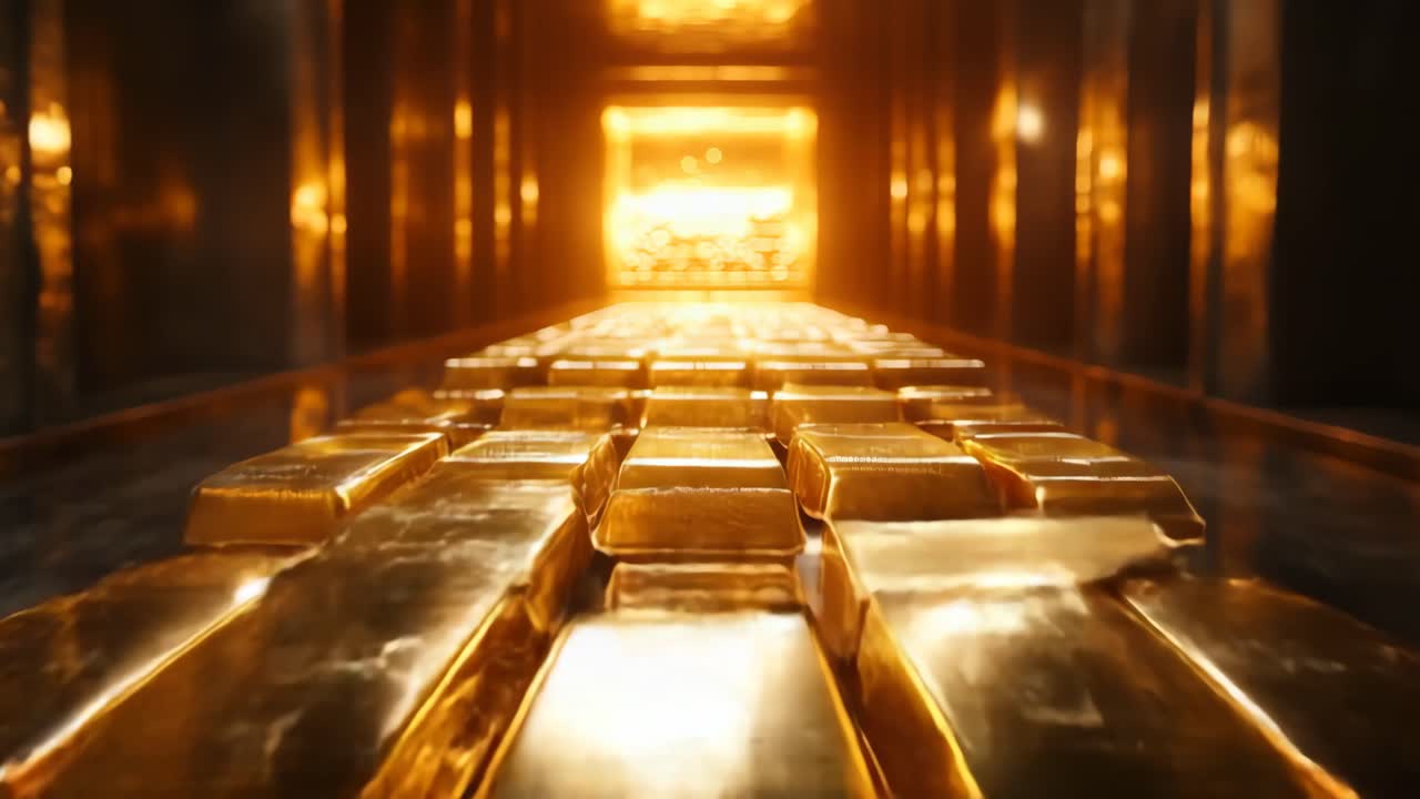 Gold Bars Displayed in a Vault