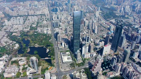 aerial view over shenzhen skyline on a beautiful clear day