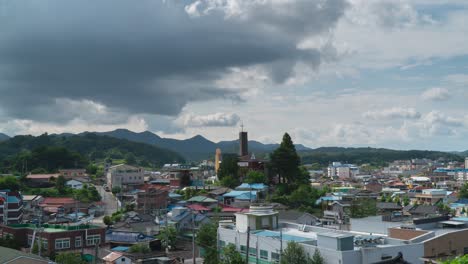 Stormy-Clouds-Over-Urban-Landscape-Of-Geumsan-County-In-South-Chungcheong-Province,-South-Korea