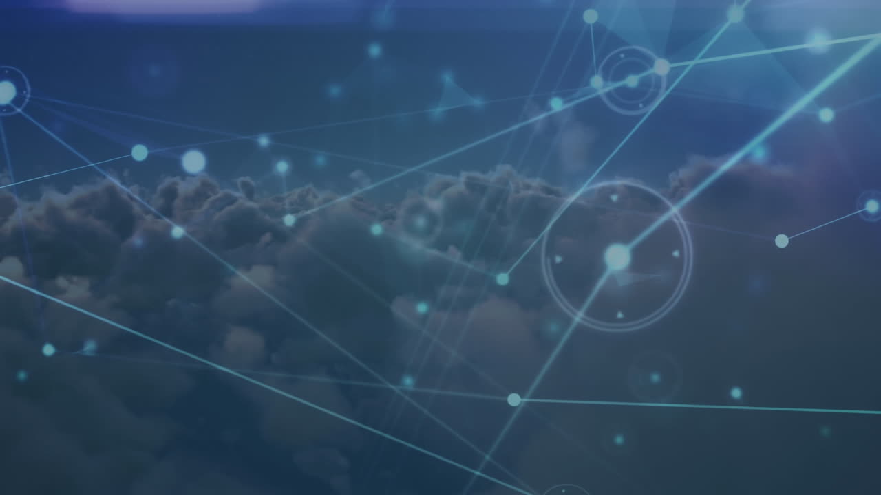 animación de la red de conexiones sobre nubes en segundo plano