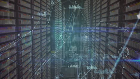 animation of data processing over server room