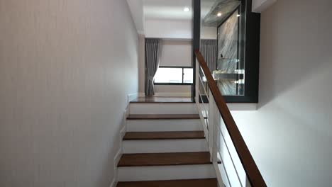 wooden staircases from top view with natural light