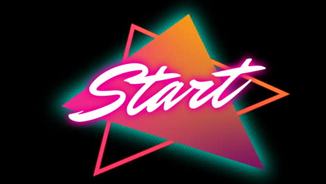animation of start text over neon shapes on black background