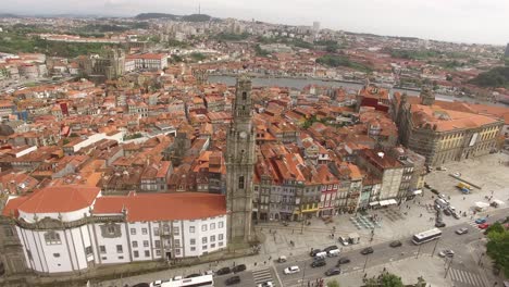 flying over torre dos clerigos tower in porto