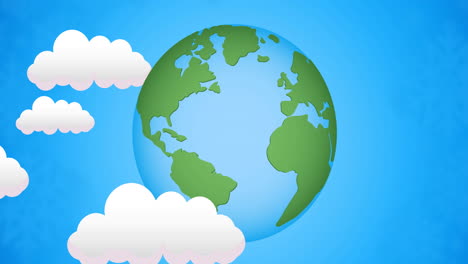 animación de globo azul y verde en cielo azul y nubes
