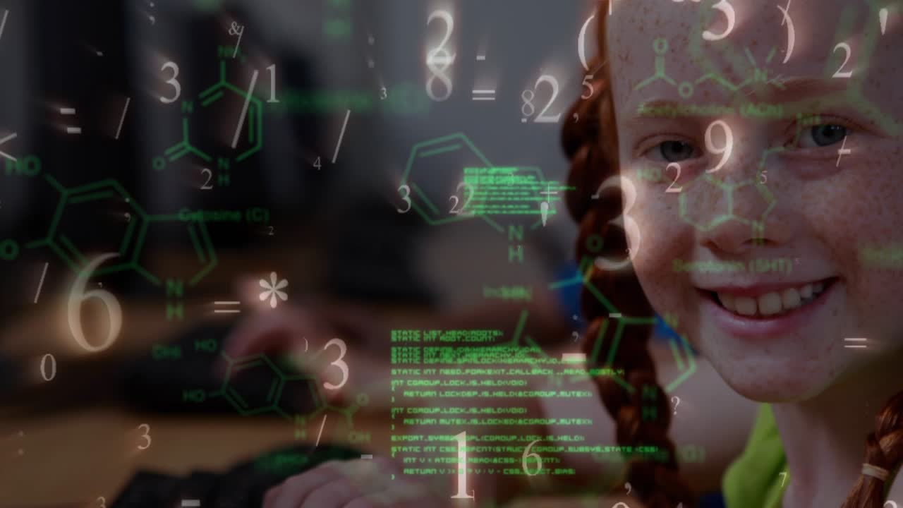 Animation of data processing over woman making tea