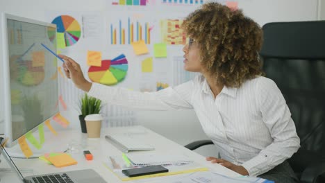 young businesswoman exploring charts on computer