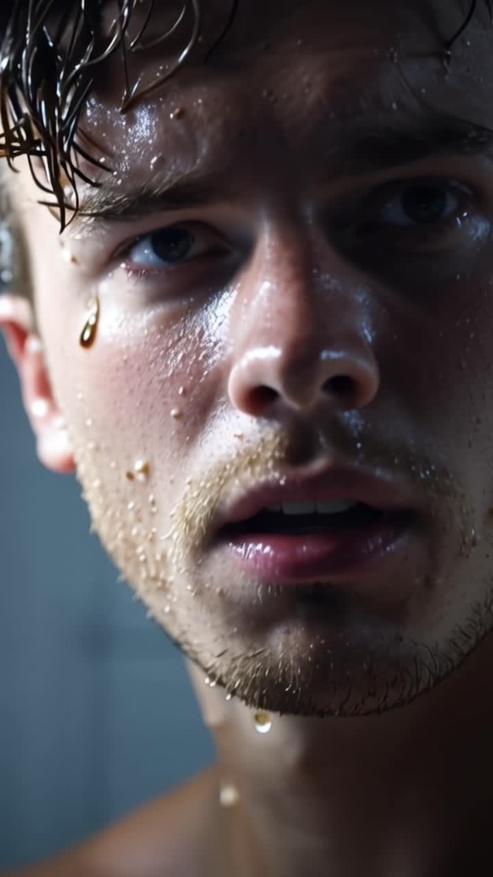 A Captivating Journey of Emotion and Reflection Under the Shower: A Story Told Through Water and Expression in an Intimate Setting