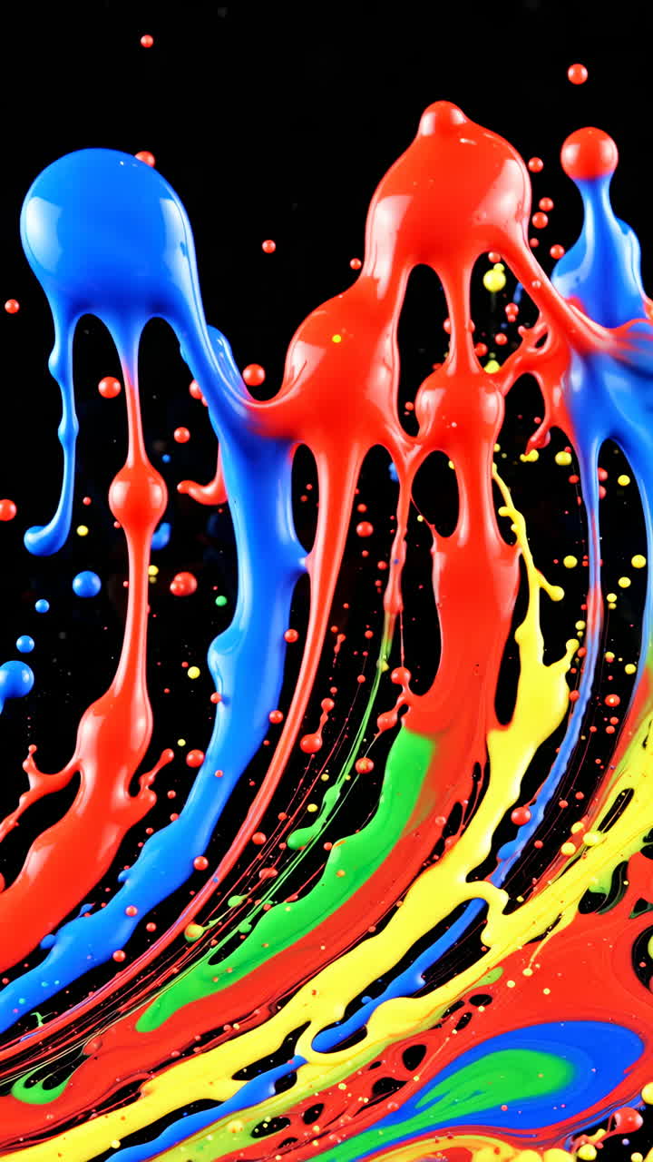 Dynamic Colorful Paint Splashes on Black Background