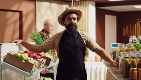 vendor presents healthy food to audience