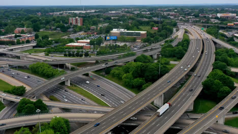 Timelapse-of-busy-traffic-on-overpass-road,-Atlanta,-Georgia,-USA