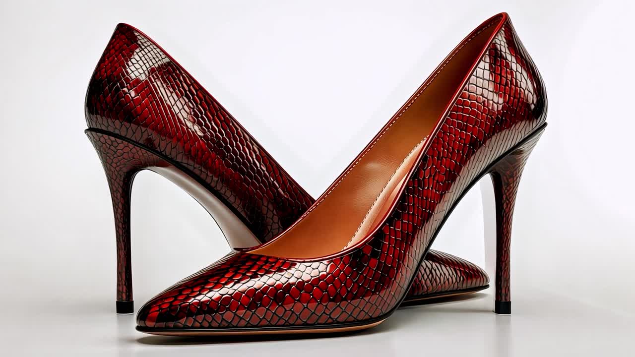 Décolleté a stiletto in pelle di serpente rossa