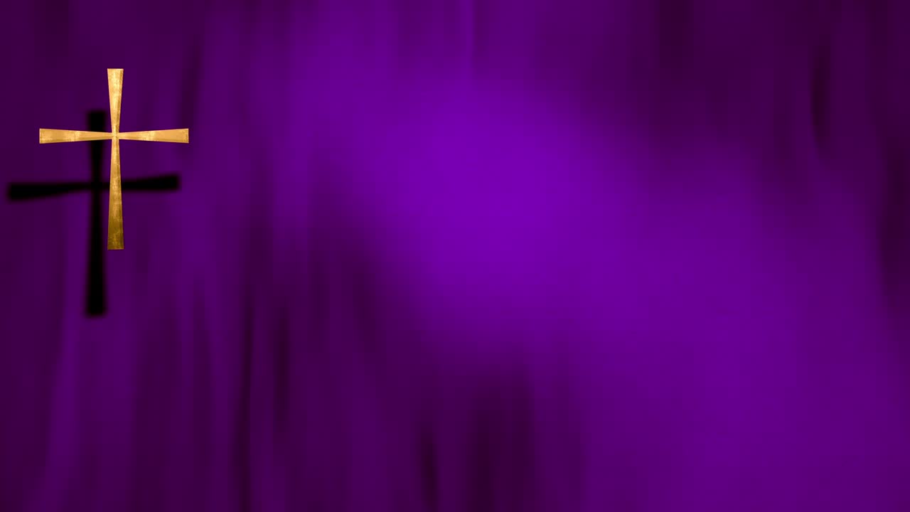 cruz cristiana bizantina en un fondo de satén púrpura violeta con bucles