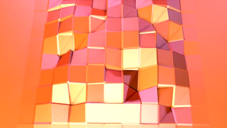 simple low poly 3d surface as crystal mesh. soft geometric low poly motion background of shifting pure pink orange red polygons. 4k fullhd seamless loop background with copy space