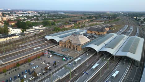 aerial view of a large train station in germany