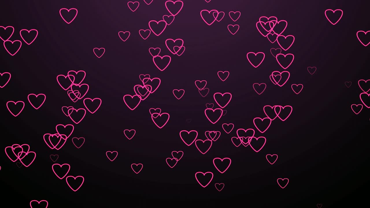 Insegna al neon con simbolo a cuore d'amore per il concetto di San Valentino o festa della mamma, animazione su sfondo nero.