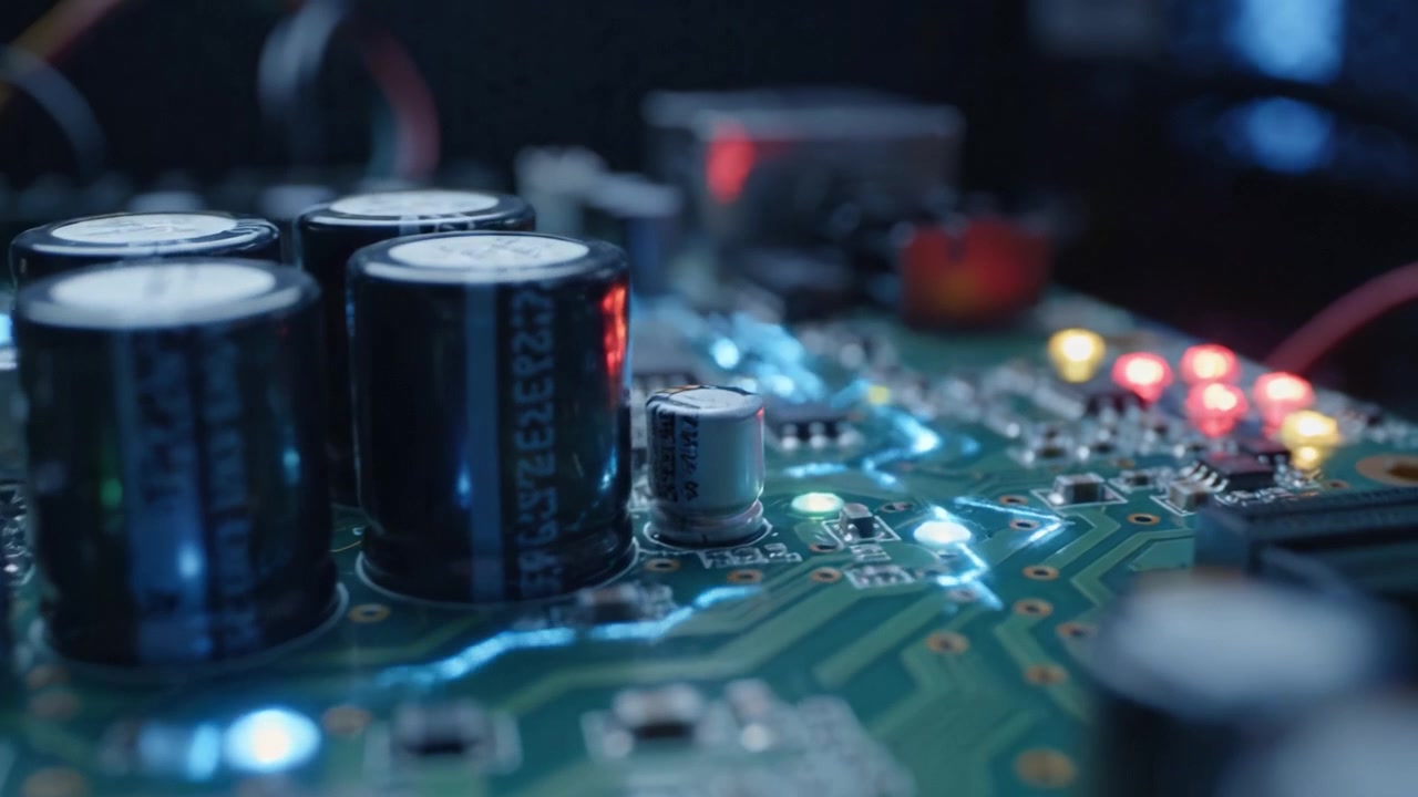Exploring the Intricate World of Circuit Boards: A Close-Up View of Electronic Components and Chip Layouts in a Technology-Driven Environment