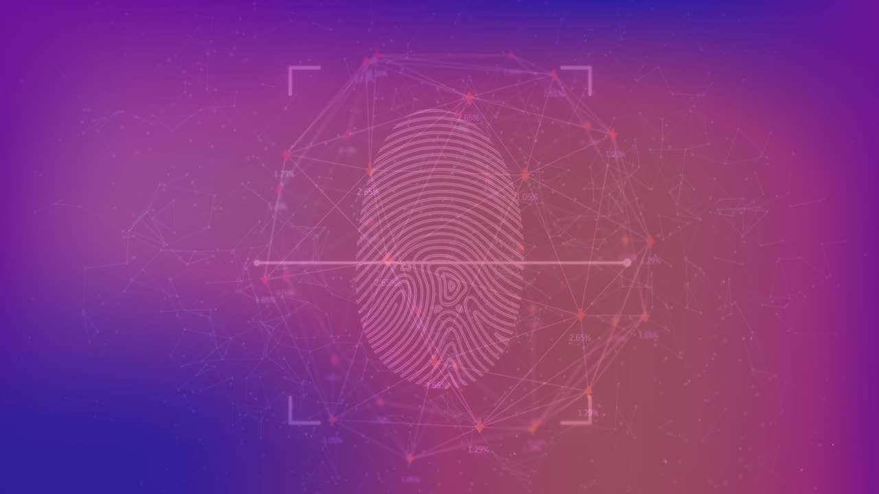Animation af forbindelser over fingeraftryksscanning på lilla baggrund