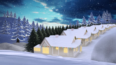 Animation-of-snow-falling-over-over-houses-in-winter-scenery