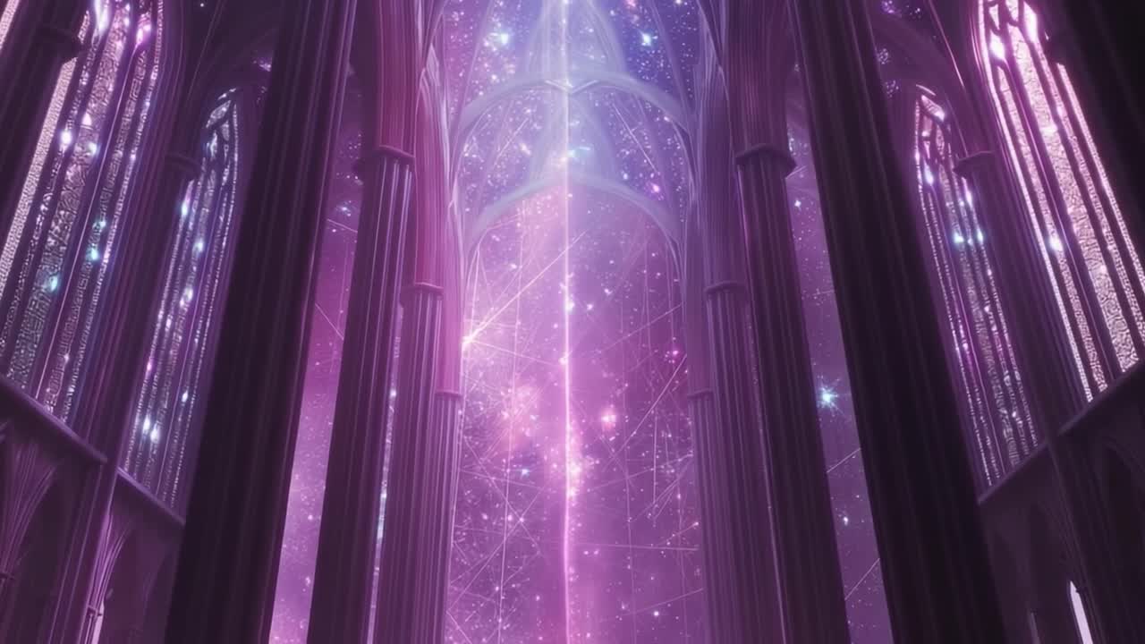 A stunning cathedral with a galaxy-filled interior