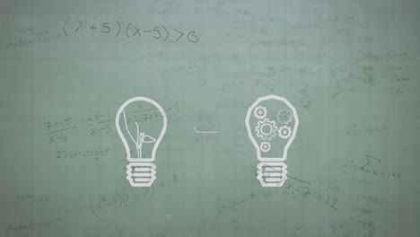 animación de bombillas sobre ecuaciones matemáticas sobre un fondo blanco