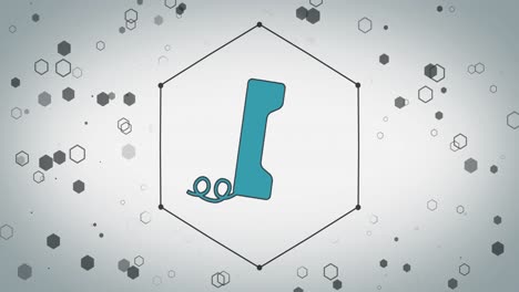 animation of telephone icon over hexagons on white background