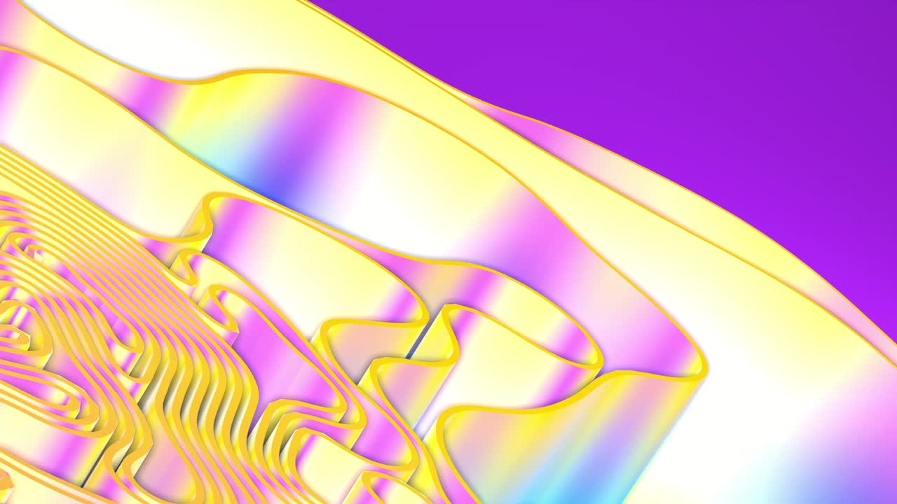 추상 3d 렌더링: 다채로운 스플라인 스트립, 행, 빛과 그림자 곡선, 흐르는 움직임, 움직임, 표면 질감, 파동, 배경