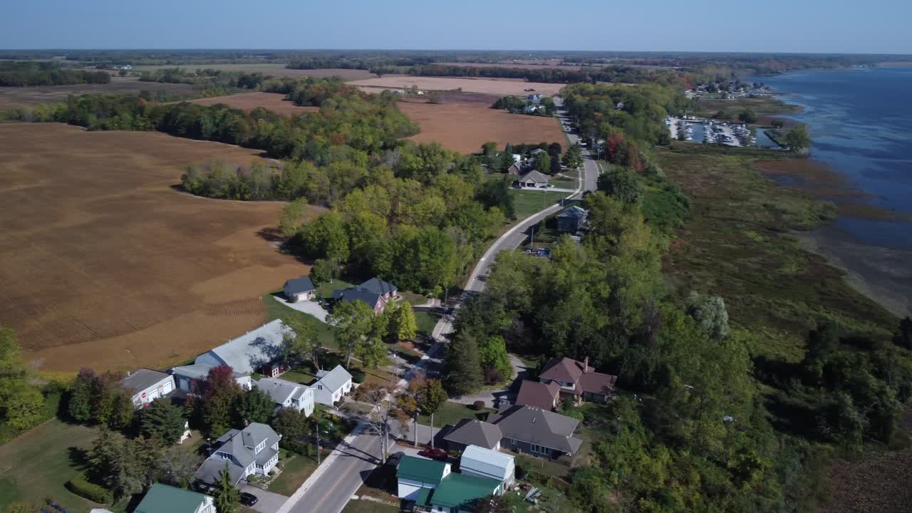 Idyllic Aerial View of Long Point Wetlands and Forest Canopy During Autumn