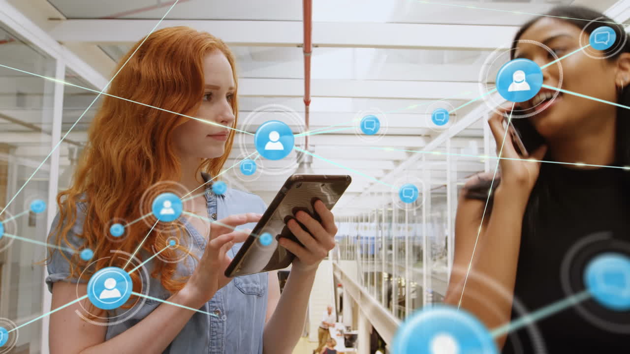 사무실에서 다양한 사업가들과의 연결 네트워크의 활성화