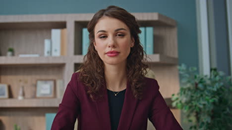 pov manager talking meeting online in office. closeup woman listening partner
