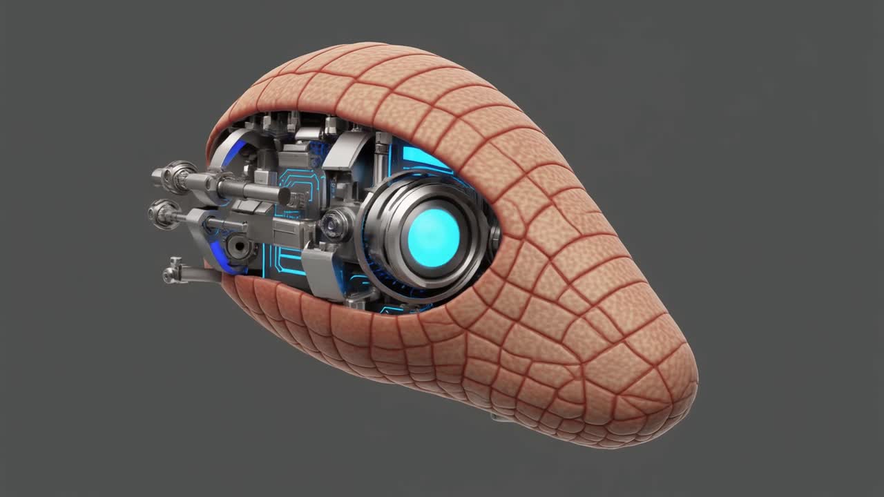 3D Animation of a Futuristic Cyborg Brain with Exposed Mechanics