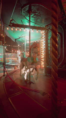 a carousel horse under the lights at night